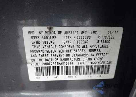 2017 Acura Ilx Acurawatch Plus Package z USA, uszkodzony, nr VIN 19UDE2F37HA012718